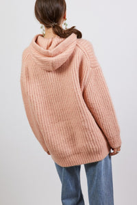 Light Pink Fluffy Oversized Knit Hoodie