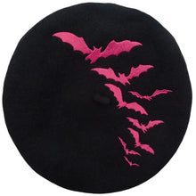 Load image into Gallery viewer, Pink Bat Flock Black Beret
