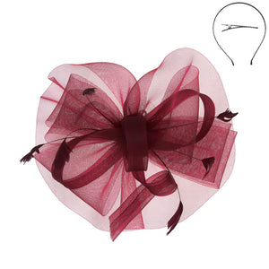 Looped Feather Fascinator Hat- Burgundy