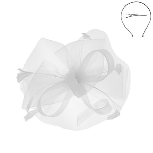 Looped Feather Fascinator Hat- White