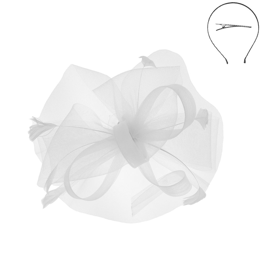 Looped Feather Fascinator Hat- White
