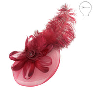 Large Feather Rose Derby Tea Fascinator Hat- Burgundy