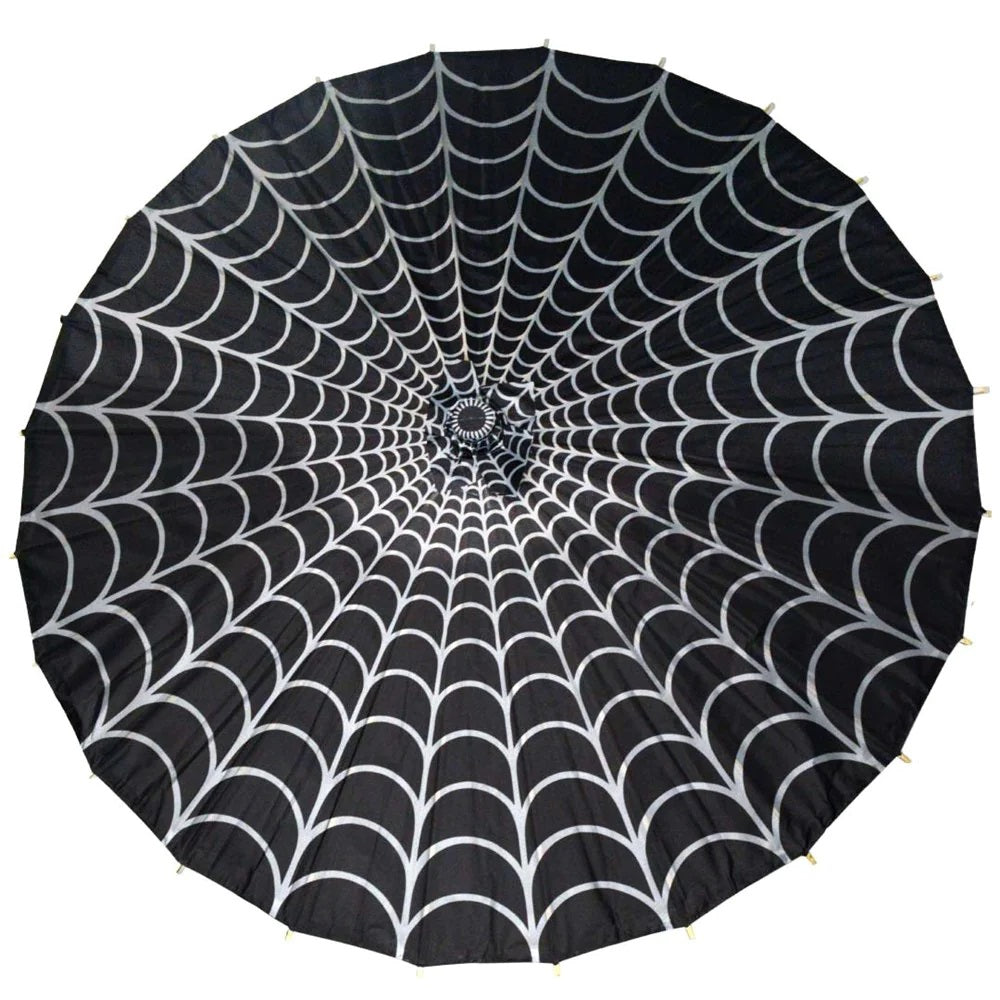 Spiderweb Gray and Black Fabric Parasol