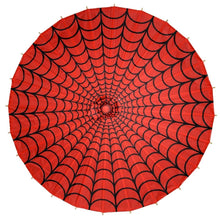 Load image into Gallery viewer, Spiderweb Red and Black Fabric Parasol
