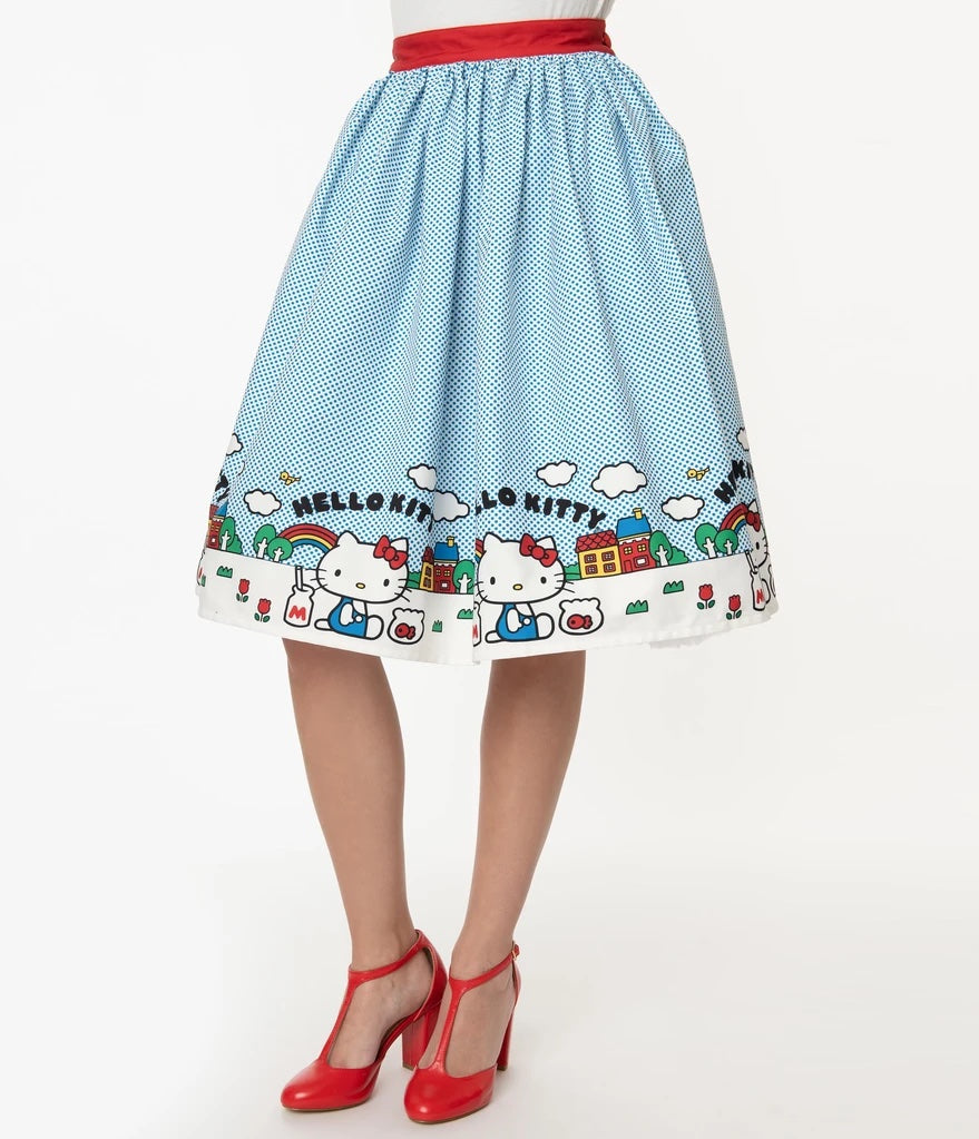 Hello Kitty Little Town Border Print Swing Skirt