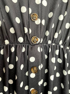 Black and White Polka Dot Print Button Down Sun Dress