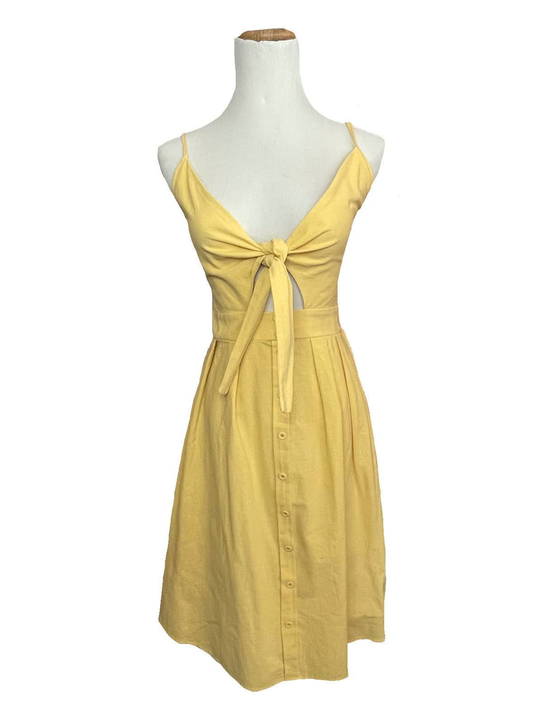 Sunshine Yellow Tie Top Button Front Dress
