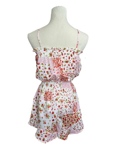 Ivory and Red Floral Ruched Top Romper