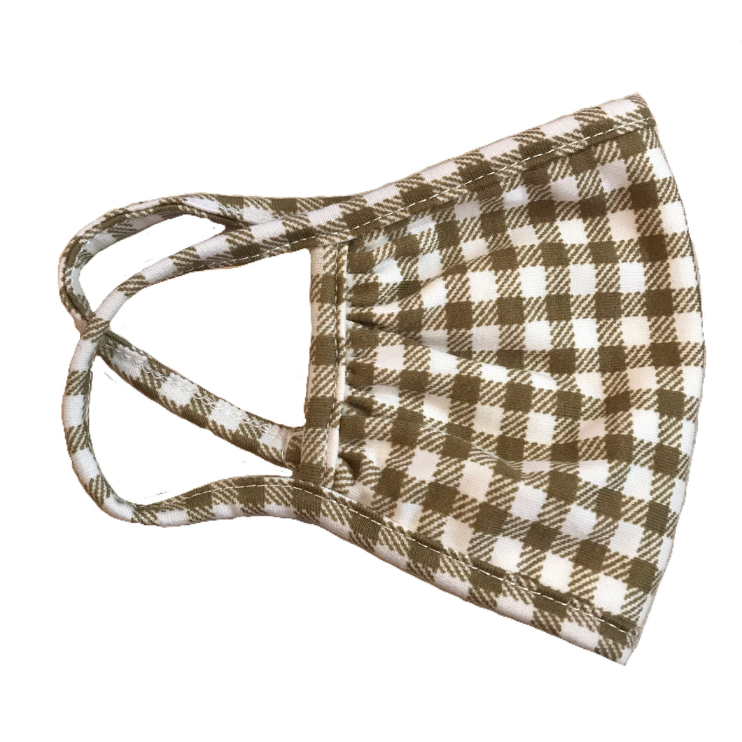 Cream and Brown Gingham Print Mask