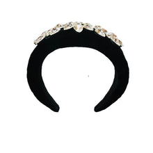 Load image into Gallery viewer, Puffy Black Velvet and Clear Rhinestone Headband
