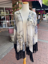 Load image into Gallery viewer, Black and Ivory Fringe Kimono
