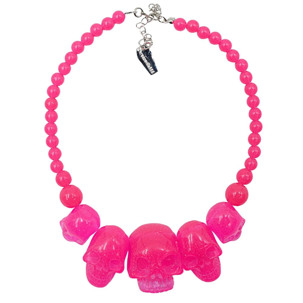 Human Skull Acrylic Necklace- Pink Glitter
