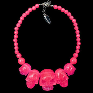 Human Skull Acrylic Necklace- Pink Glitter