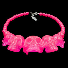 Load image into Gallery viewer, Human Skull Acrylic Necklace- Pink Glitter
