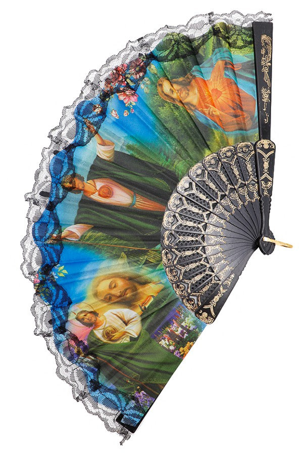 Religious Lace Trim Hand Fan- More Styles Available!