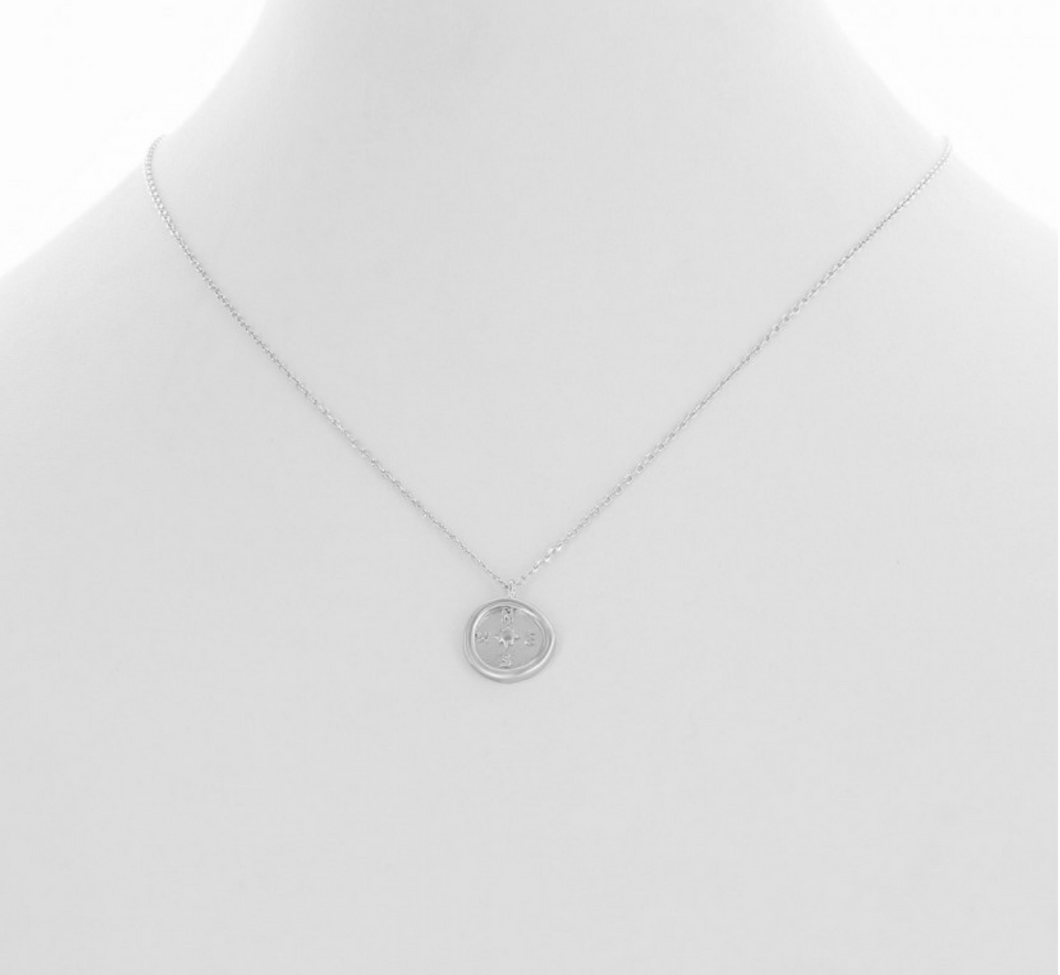 Wax Seal Compass Delicate Silver Necklace