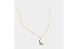 Dainty Turquoise Enamel Moon on Paperclip Chain - More Styles Available!