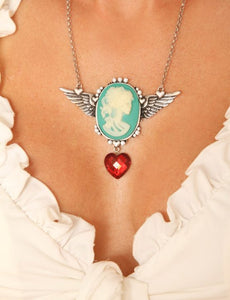 Winged Skull Cameo Necklace
