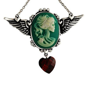 Winged Skull Cameo Necklace