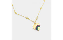 Load image into Gallery viewer, Crystal Rainbow Embellished Heart Necklace with Scattered Crystal Chain
