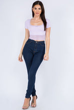 Load image into Gallery viewer, Lavender Lace Trim Crop Top
