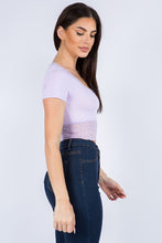 Load image into Gallery viewer, Lavender Lace Trim Crop Top
