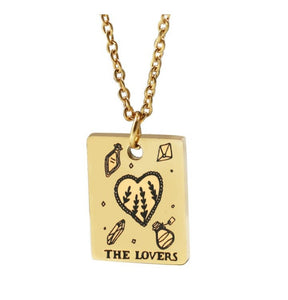 "The Lovers" Simple Engraved Tarot Card Dainty Charm Necklace