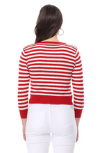 Load image into Gallery viewer, Red and White Striped 3/4 Sleeve Cardigan
