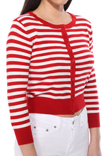 Load image into Gallery viewer, Red and White Striped 3/4 Sleeve Cardigan
