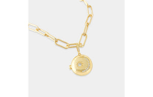 Moon and Starburst Locket on Paperclip Chain