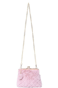 Mauve Pink Fuzzy Quilted Kisslock Purse