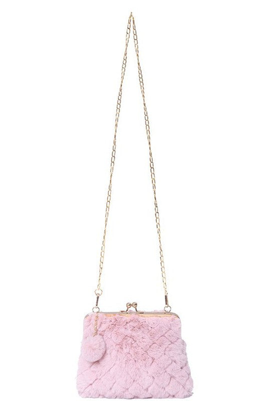 Mauve Pink Fuzzy Quilted Kisslock Purse