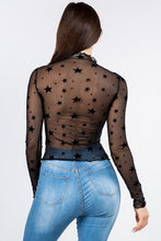 Load image into Gallery viewer, Black Velvet Star Mesh Long Sleeved Crop Top

