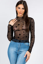 Load image into Gallery viewer, Black Velvet Star Mesh Long Sleeved Crop Top
