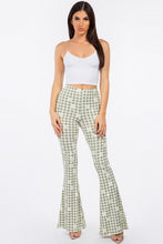 Load image into Gallery viewer, Daisies on Green Buffalo Plaid Print Bell Bottom Leggings
