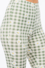 Load image into Gallery viewer, Daisies on Green Buffalo Plaid Print Bell Bottom Leggings
