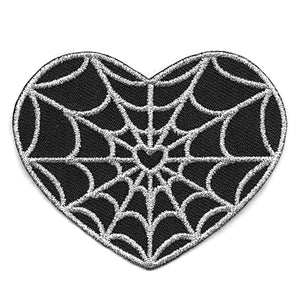 Silver and Black Spiderweb Heart Patch