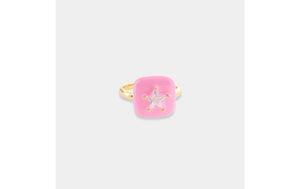 Star Crystal Embedded Rounded Square Enamel Signet Adjustable Ring- More Colors Available!
