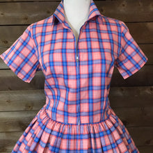 Load image into Gallery viewer, Blue and Pink Plaid Zip Front Swing Dress
