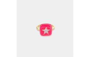 Star Crystal Embedded Rounded Square Enamel Signet Adjustable Ring- More Colors Available!