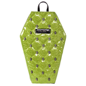 Green Quilted Vinyl with Frankenstein Studs Coffin Backpack