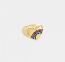 Load image into Gallery viewer, Crystal Rainbow Embellished Heart Adjustable Ring
