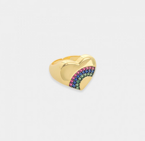 Crystal Rainbow Embellished Heart Adjustable Ring