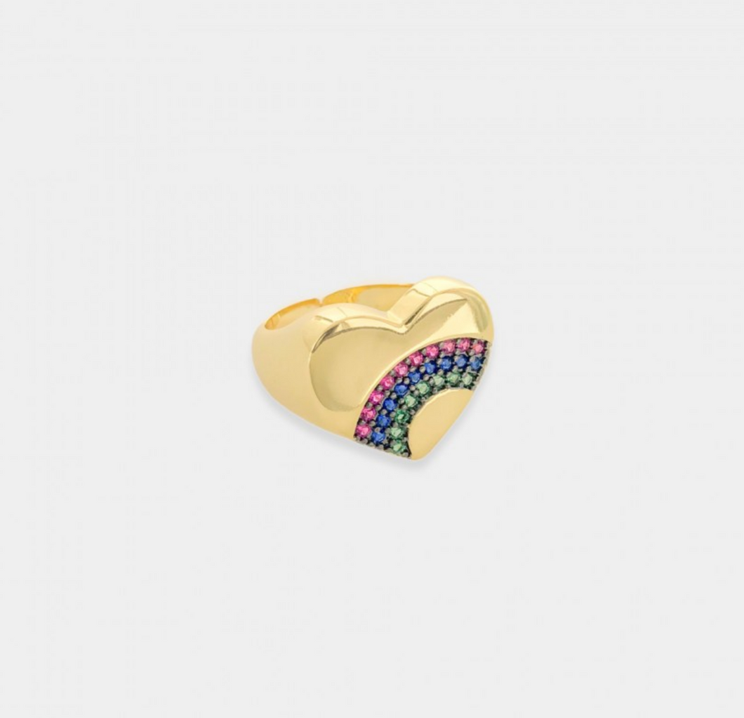 Crystal Rainbow Embellished Heart Adjustable Ring