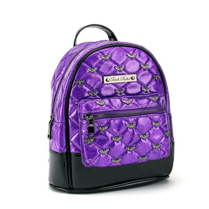 Purple Glitter Quilted Bat Studded Mini Backpack