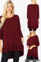 Load image into Gallery viewer, Burgundy 3/4 Length Sleeve Dress with Ruffle Hem
