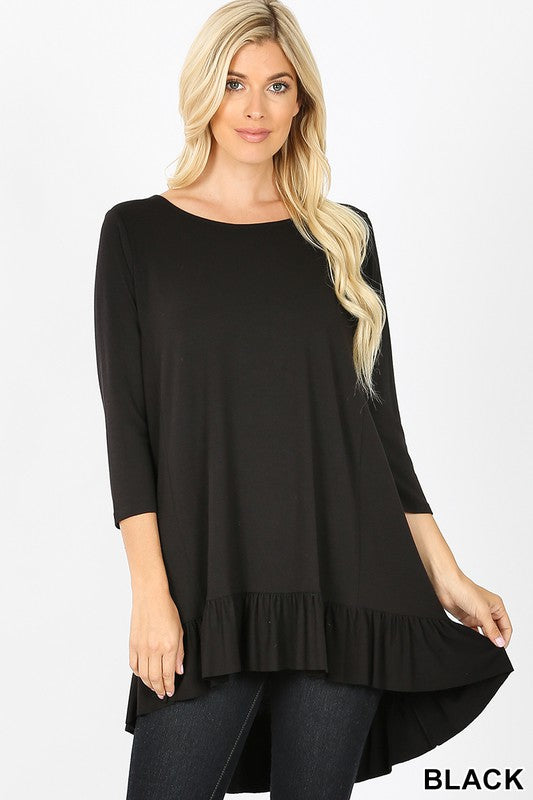 Black 3/4 Length Sleeve Dress with Ruffle Hem, S-3XL! Pink House Boutique Black 3/4 Length Sleeve Dress with Ruffle Hem, S-3XL! Pink House Boutique