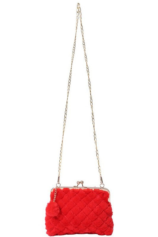 Bright Red Fuzzy Quilted Kisslock Purse