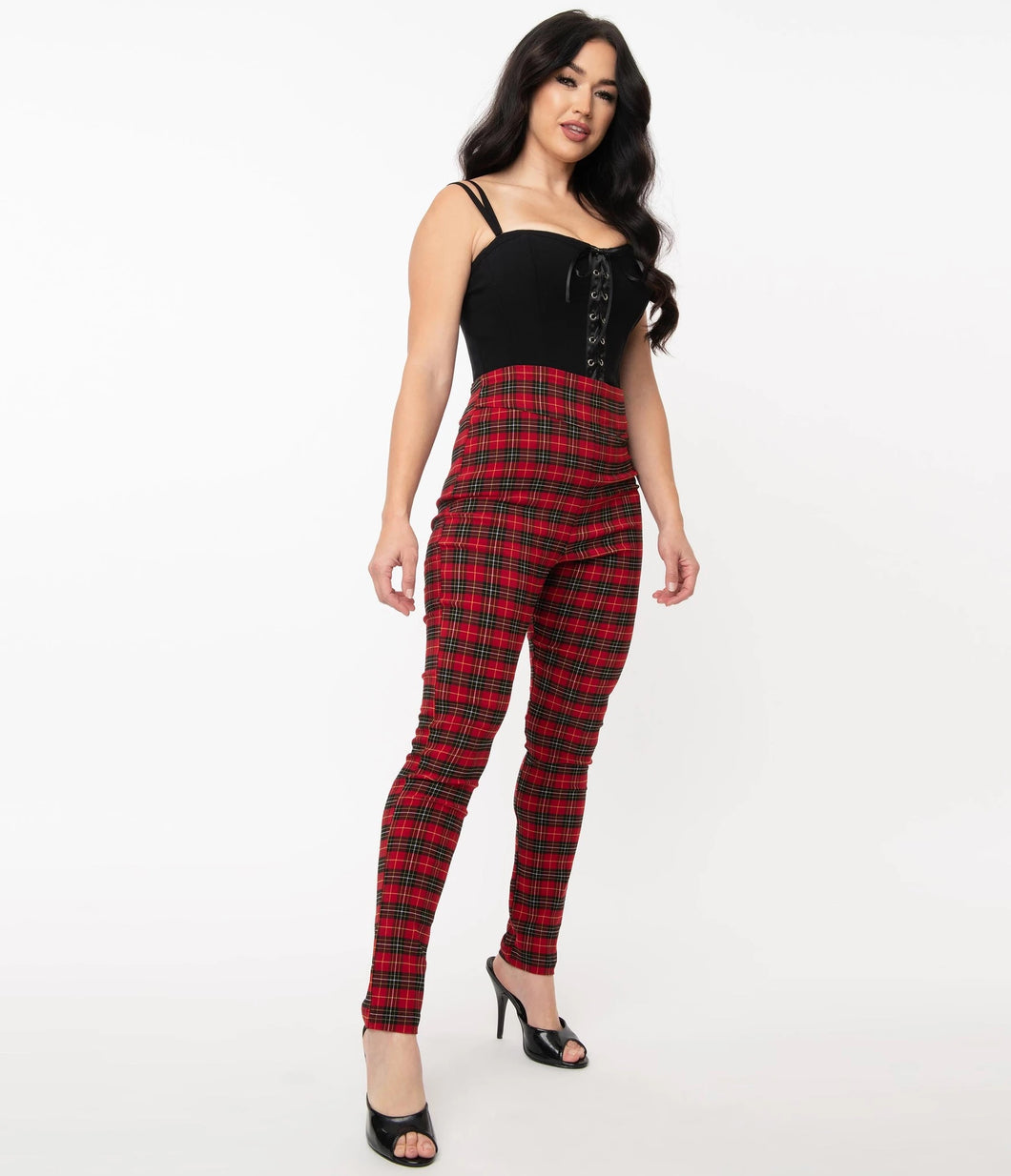plaid cigarette trousers Black and Red Plaid Rizzo Cigarette Pants plaid cigarette trousers Black and Red Plaid Rizzo Cigarette Pants