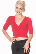Load image into Gallery viewer, Red Cropped V-Neck Cardigan
